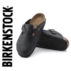 BIRKENSTOCK BLACK BOSTON LEATHER CLASSIC Sz. 44